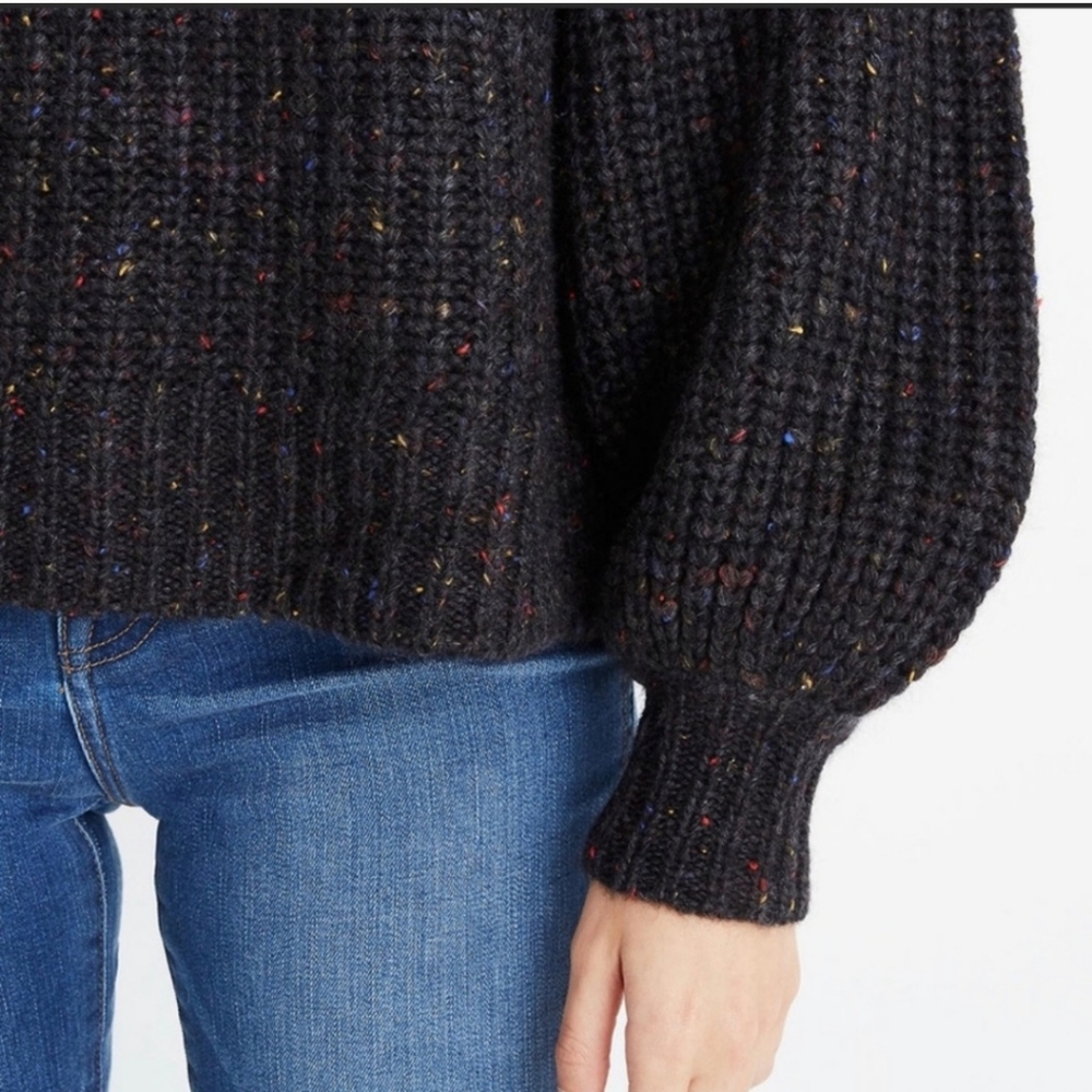 MADEWELL V-Neck Puff-Sleeve Wool Blend Chunky Multi-colored Sweater - Picture 3 of 12
